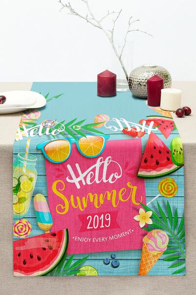 Realhomes Hello Summer Özel Tasarımlı Modern Dijital Dikişli Raşel Örme Runner