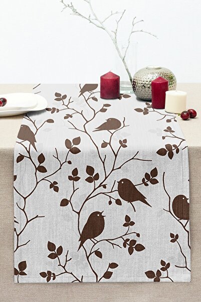 Realhomes عداء راشيل محبوك حديث مطبوع رقميًا بنمط الفروع والطيور على أرضية كر...