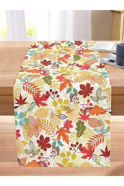 Realhomes Autumn Leaves Themed Digital Printed Modern Stitched Raschel Knitted Runner