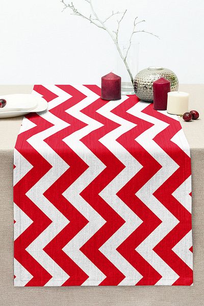 Realhomes Modern Zigzag Patterned Digital Printed Stitched Raschel Knitted Runner