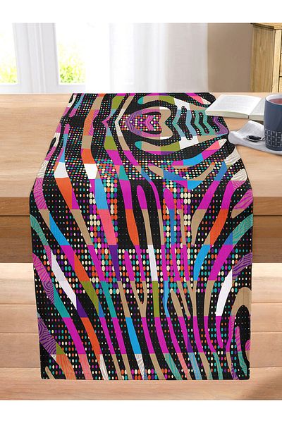 Realhomes Colorful Abstract Patterned Special Design Digital Printed Modern Stitched Raschel Knitted Runner