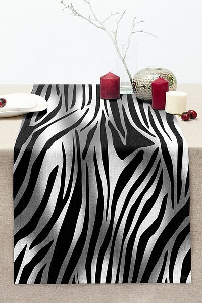 Realhomes Zebra Patterned Digital Printed Modern Stitched Raschel Knitted Runner