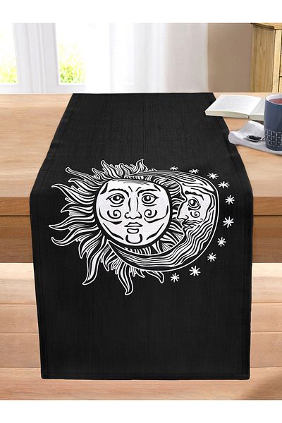 Realhomes Sun Moon Star Decorative Stitched Raschel Knitted Runner