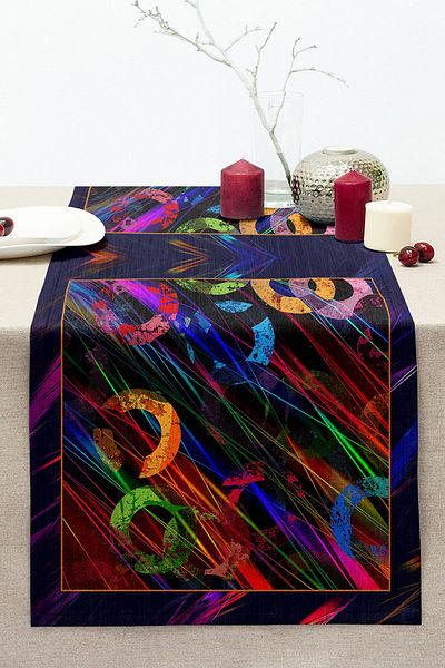 Realhomes Abstract Colorful Complex Special Design Digital Printed Modern Stitched Raschel Knitted Runner