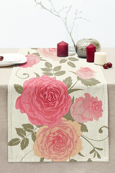 Realhomes Cream Floor Rose Themed Special Design Modern Stitched Raschel Knitted Runner