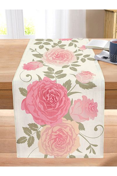 Realhomes Cream Floor Rose Themed Special Design Modern Stitched Raschel Knitted Runner