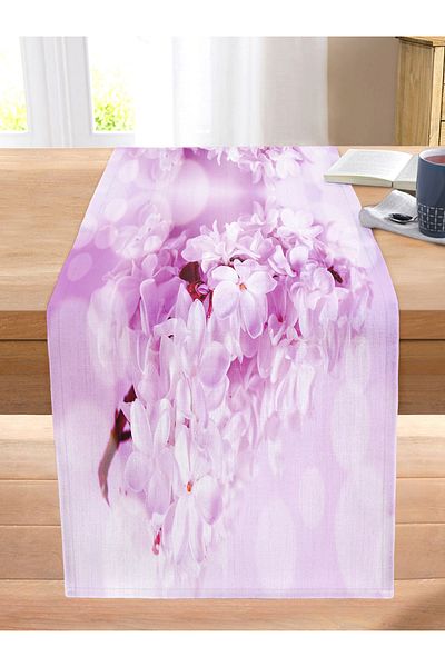 Realhomes Pink Flowers on White Background Digital Printed Modern Stitched Raschel Knitted Runner