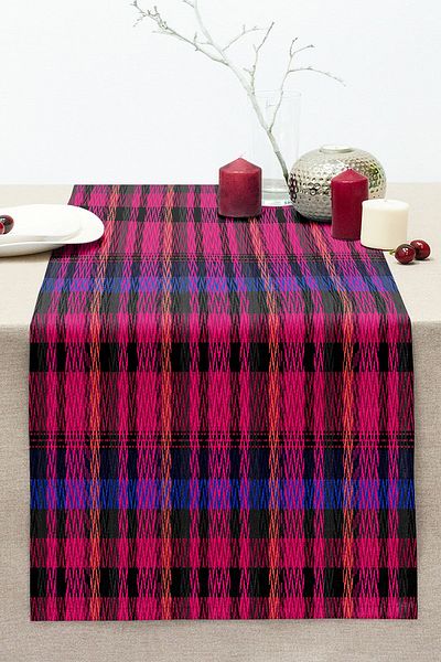Realhomes Plaid Patterned Special Design Digital Printed Modern Stitched Raschel Knitted Runner