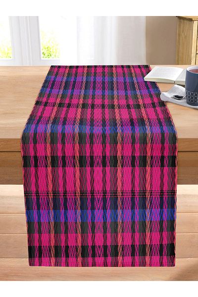 Realhomes Plaid Patterned Special Design Digital Printed Modern Stitched Raschel Knitted Runner