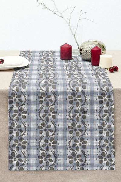 Realhomes Denim Background Decorative Flower Motif Stitched Raschel Knitted Runner