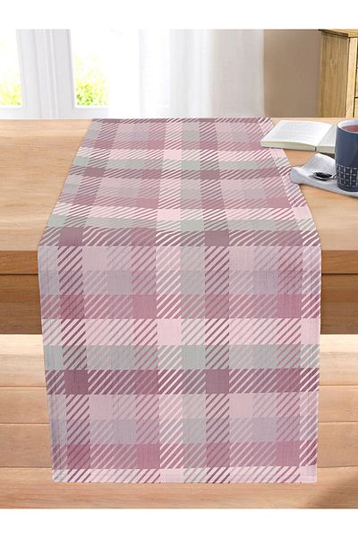 Realhomes Gray Background Plaid Pattern Decorative Stitched Raschel Knitted Runner
