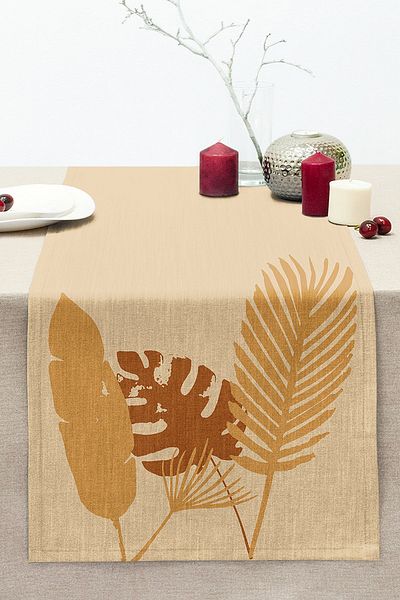 Realhomes Cream Floor Tropical Leaves Special Design Stitched Raschel Knitted Runner