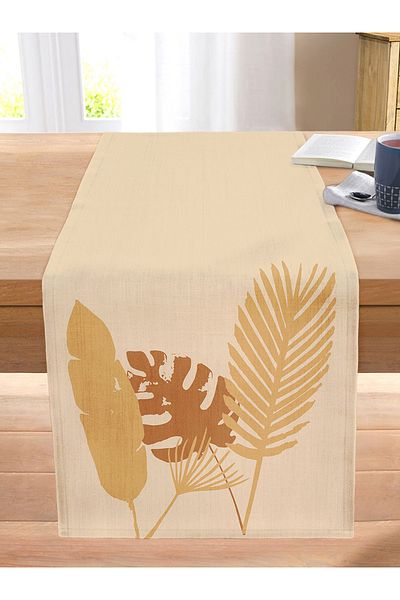 Realhomes Cream Floor Tropical Leaves Special Design Stitched Raschel Knitted Runner