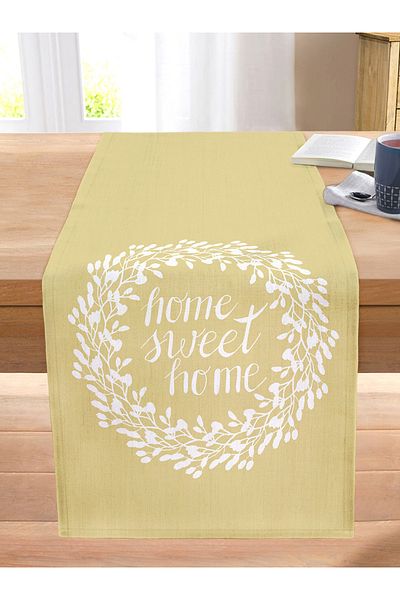 Realhomes Home Sweet Home Patterned Digital Printed Decorative Stitched Raschel Knitted Runner