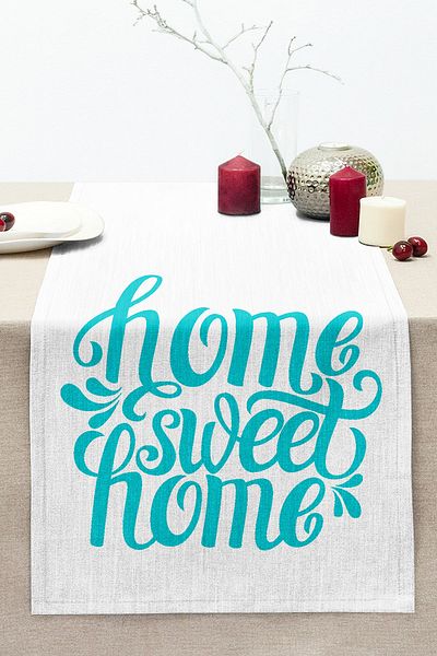 Realhomes Turkuaz Home Sweet Home Digital Printed Stitched Raschel Knitted Runner