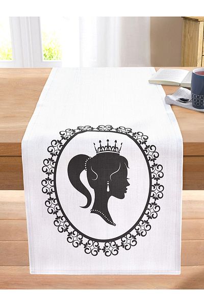 Realhomes Black and White Women's Illustrated Digital Stitched Raschel Knitted Runner