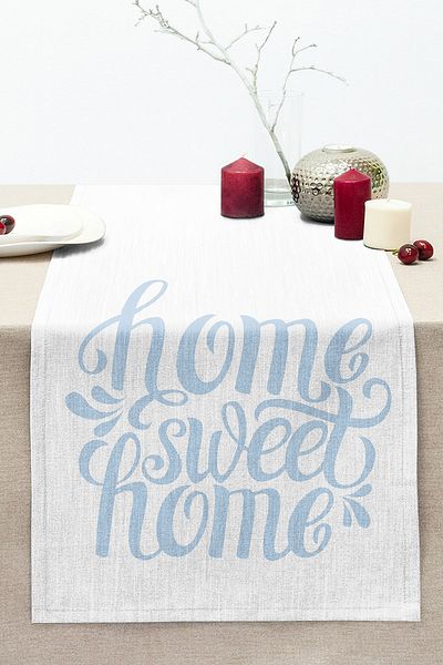 Realhomes Mavi Home Sweet Home Μοντέρνο ραμμένο Raschel Knitted Runner