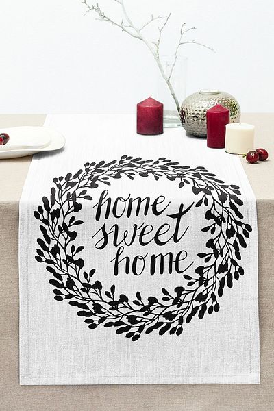 Realhomes Home Sweet Home Digital Printed Decorative Stitched Raschel Knitted Runner