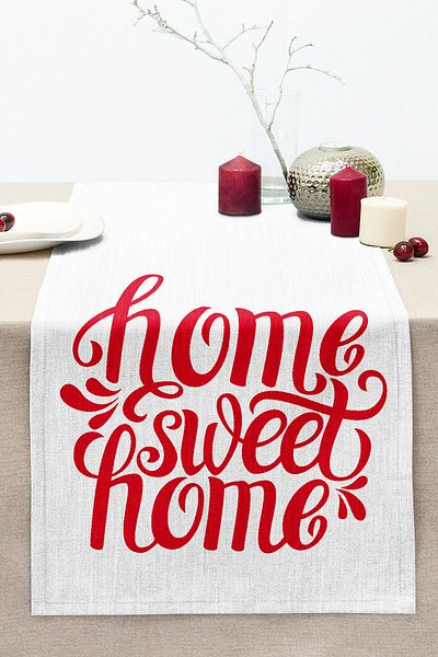 Realhomes Red Home Sweet Home Digital Modern Stitched Raschel Knitted Runner