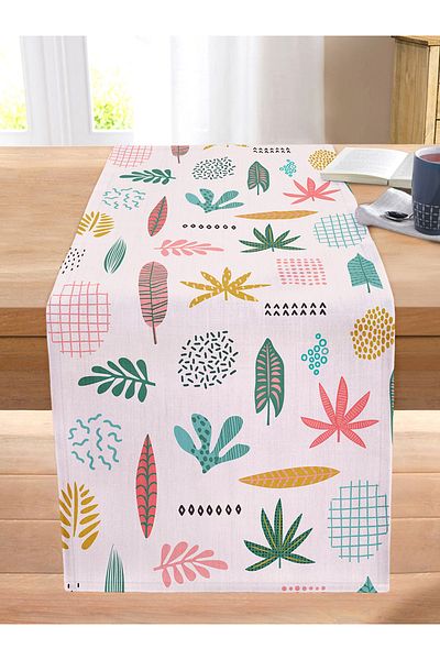 Realhomes Colorful Amazon Leafy Motifs Digital Printed Modern Stitched Raschel Knitted Runner