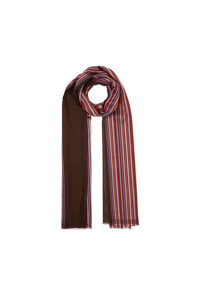 ipekevi Bitter Brown Rainbow Striped Cotton Silk Scarf Shawl