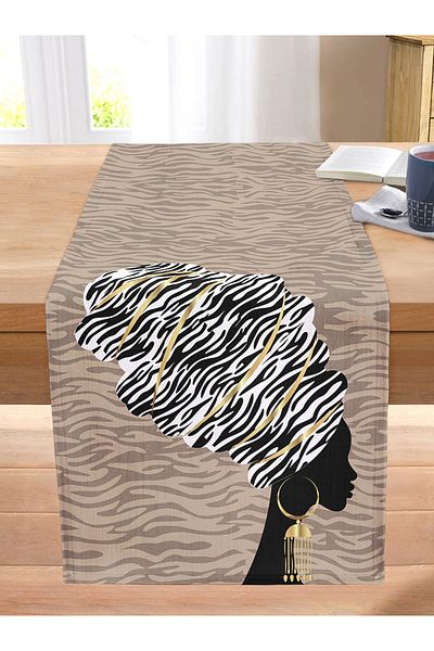 Realhomes Modern Stitched Raschel Knitted Runner with Women's Black Design on Mink Floor