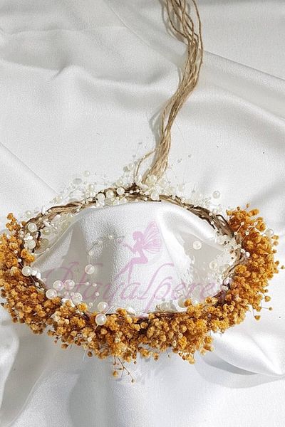 Hobigram Coroană cu flori uscate cu perle portocalii speciale pentru nunți – Coroană, piatră de cristal, model elegant, coroană de mireasă – Coroană –