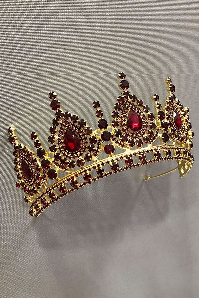 Hobigram Accesoriu pentru păr Ahu Henna roșu închis și Coroana de mireasă – Coroană, Piatră de cristal, Model elegant, Coroana de mireasă – Coroană