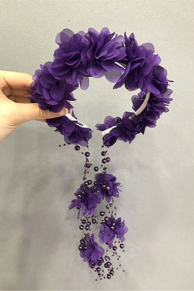 Hobigram Coroană cu flori cu laser violet personalizată pentru nunți – Coroană, piatră de cristal, model elegant, coroană de mireasă, accesoriu de păr – T
