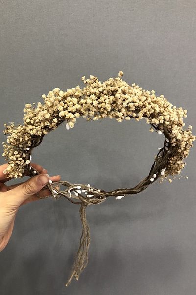 Hobigram Coroană de flori uscate cremă Chipsos specială pentru nunți – Coroană, piatră de cristal, model elegant, coroană de mireasă – Coroană – Coroană
