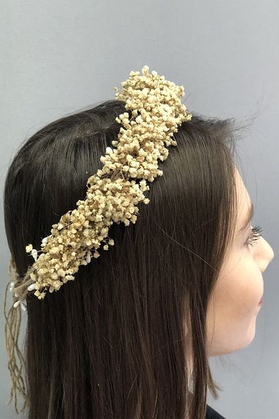 Hobigram Coroană de flori uscate cremă Chipsos specială pentru nunți – Coroană, piatră de cristal, model elegant, coroană de mireasă – Coroană – Coroană