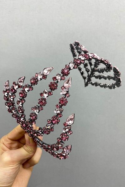 Hobigram Νυφικό αξεσουάρ Ροζ διπλής όψης Helen Hair Accessory Bridal Tiara – Crown, Crystal Stone, Chic Model –