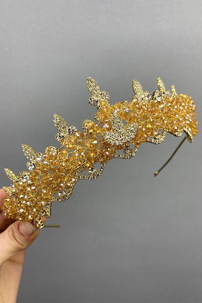 Hobigram تاج هينا للعروس مرصع بالخرز الكريستالي والأحجار الكريمة لأفضل المناسبات الخاصة - إكسسوار للعروس، تصميم أنيق - G