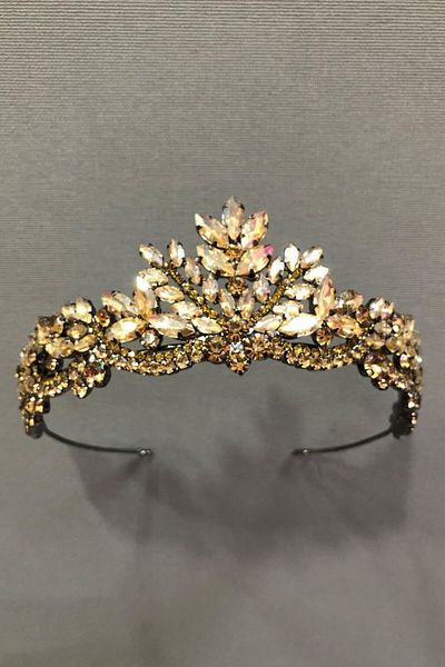 Hobigram Accesoriu pentru păr Coroană Henna de culoare aurie – Coroană, piatră de cristal, model elegant, coroană de mireasă, accesoriu de păr – Ta