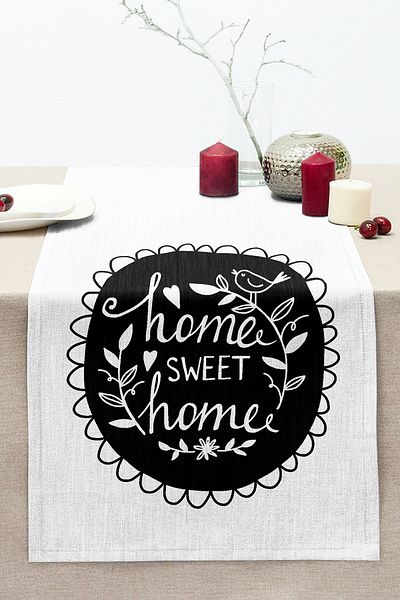 Realhomes Home Sweet Home Written Special Designed Digital Printed Modern Stitched Raschel Knitted Runner