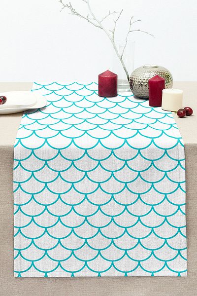 Realhomes Blue Geometric Patterned Digital Printed Modern Stitched Raschel Knitted Runner