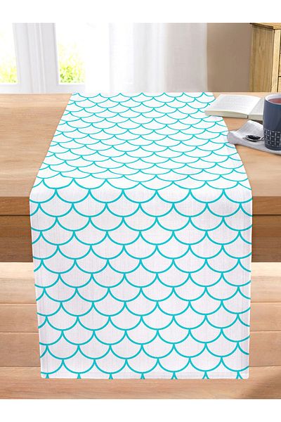 Realhomes Blue Geometric Patterned Digital Printed Modern Stitched Raschel Knitted Runner