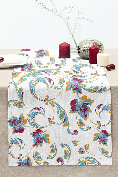 Realhomes Tile Patterned Digital Printed Decorative Stitched Raschel Knitted Runner