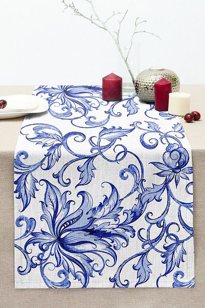 Realhomes Modern Ivy Patterned Digital Printed Decorative Stitched Raschel Knitted Runner