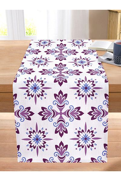 Realhomes Colorful Flower Patterned Digital Printed Decorative Stitched Raschel Knitted Runner