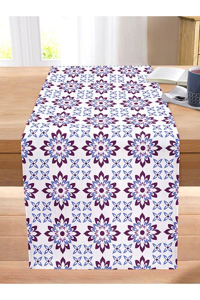Realhomes Modern Flower Illustrated Digital Printed Decorative Stitched Raschel Knitted Runner