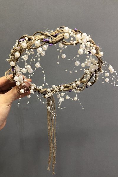 Hobigram Coroană din paie cu perle albe pentru cele mai frumoase mirese – Coroană, piatră de cristal, model elegant, coroană de mireasă – coroană – coroană