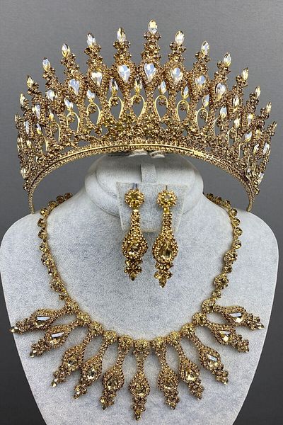 Hobigram مجموعة أقراط على شكل تاج حناء باللون العسلي للعرائس - إكسسوار الزفاف - إكسسوار الزفاف