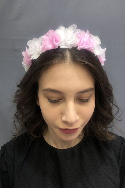 Hobigram Coroană cu flori laser roz-alb pentru cele mai frumoase mirese – Coroană, piatră de cristal, model elegant, coroană de mireasă – coroană
