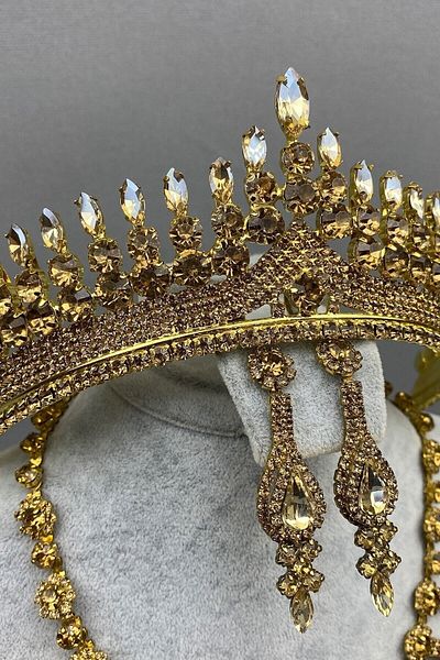 Hobigram مجموعة إكسسوارات شعر العروس Anteras Tiara وقلادة العروس - إكسسوارات العروس، تصميم أنيق - Gelin Ak