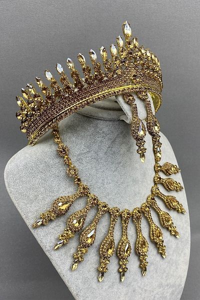 Hobigram مجموعة إكسسوارات شعر العروس Anteras Tiara وقلادة العروس - إكسسوارات العروس، تصميم أنيق - Gelin Ak