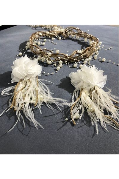 Hobigram Coroană și cercei cu pene cu perle crem pentru cele mai frumoase mirese – Coroană, piatră de cristal, model elegant, coroană de mireasă – Coroană