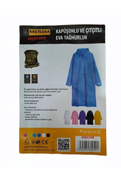 Meşem 8998 معطف واق من المطر إيفا مع غطاء محرك السيارة والمشبك