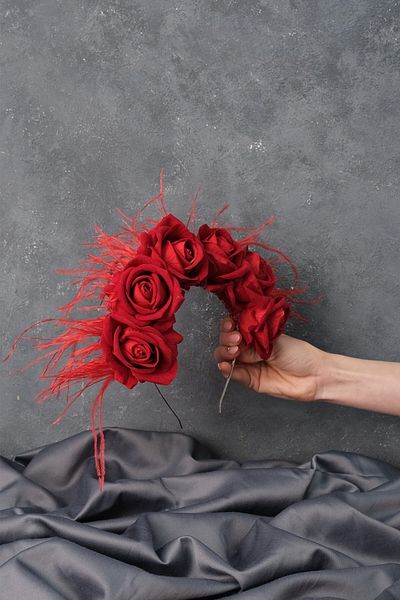 Hobigram Coroană de mireasă cu henna cu design păroasă cu trandafiri din catifea pentru cele mai speciale mirese – Coroană, cu piatră de cristal, model elegant –