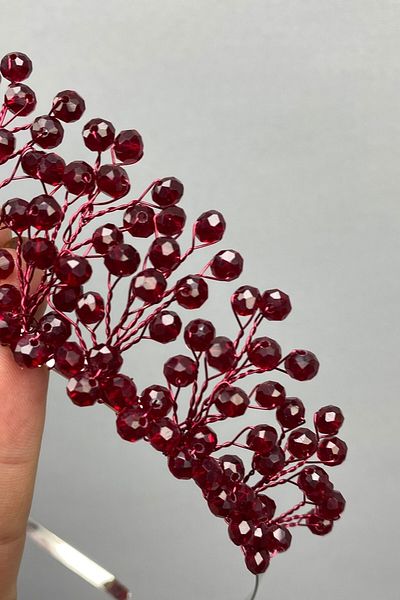 Hobigram إكسسوار شعر تاج الزفاف من الكريستال الأحمر المطرز بحجر Aren للعروس وتيجان Henna – إكسسوار الزفاف – Gelin A